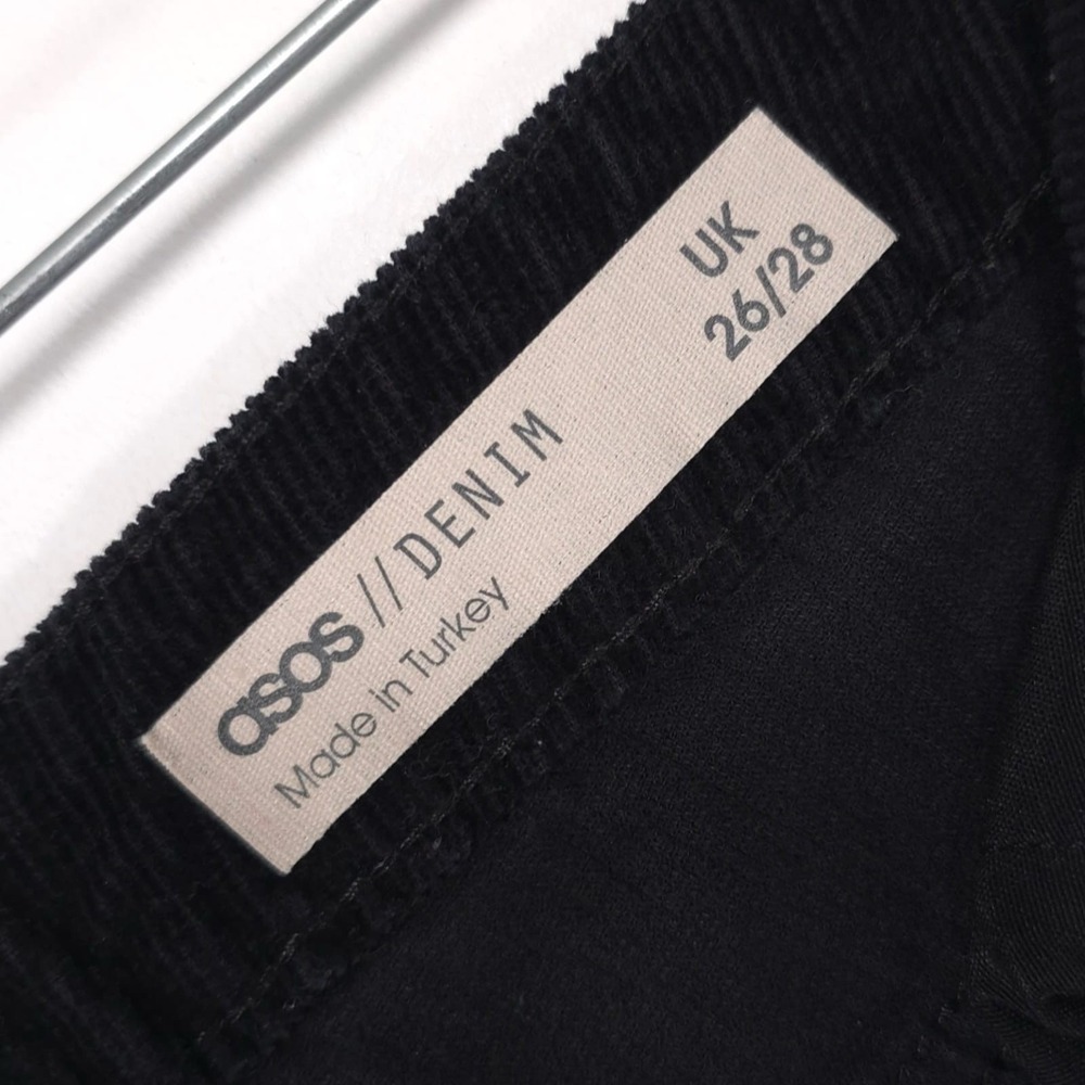 asos Black Corduroy Flare Pants 26/28 Straight Bootcut Jeans Cotton Turkey Crop - Picture 2 of 13